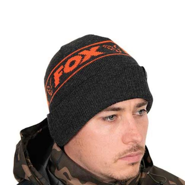 Fox Collection Beanie Hat Black Orange zimska kapa